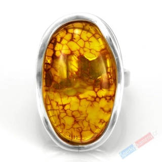 Velký stříbrný prsten (Ag 925/1000) s baltským jantarem QAA, vel. kamene cca 31 x 20 mm, "krása v barvě lučního medu", VELIKOST 58 (JA1422R)