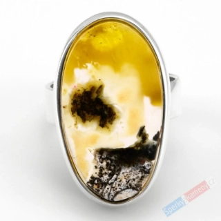 Stříbrný prsten (Ag 925/1000) s baltským bílým jantarem prorostlým ve žlutém jantaru s inkluzemi QAA, vel. kamene cca 29 x 17 mm, VELIKOST 57/58, "den a noc" (JA2118R)