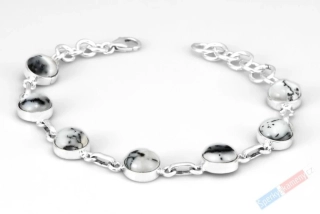 Originální stříbrný náramek (Ag 925/1000) s merlinitem QA, sedm kamenů o prům. cca 10 mm, RARITA (OD1332NS)