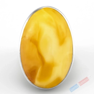 Velký stříbrný prsten (Ag 925/1000) se žlutým baltským jantarem QAA, cca 34 x 23 mm, POUZE VELIKOST 57/58, "sluníčko III" (JA1914R)