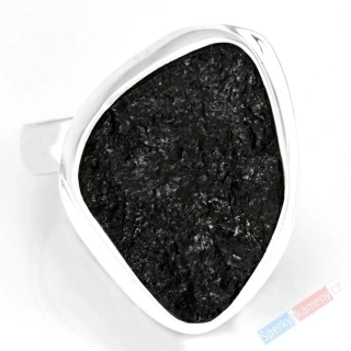Stříbrný prsten (Ag 925/1000) s přírodním turmalínem skorylem QA, vel. kamene cca 28 x 21 mm "ochrana před negativní energii", VELIKOST 56 (TU1286R)