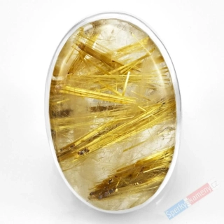 Velký stříbrný prsten (Ag 925/1000) se sagenitem QAA, vel. kamene cca 32 x 22 mm, "prsten princezny Zlatovlásky", RARITA (KRS1817R)