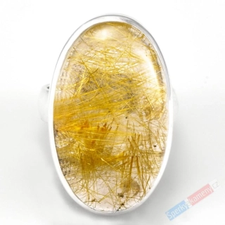 Velký stříbrný prsten (Ag 925/1000) se sagenitem QAA, vel. kamene cca 31 x 19 mm, "prsten princezny Zlatovlásky II", RARITA (KRS1513R)