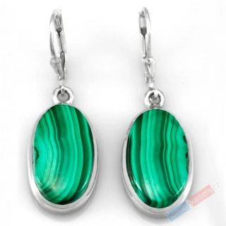 Stříbrné náušnice (Ag 925/1000) s malachitem QA, ovály cca 21 x 13 mm (MA9099U)