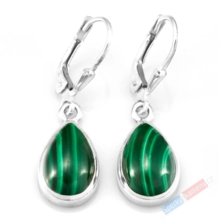 Stříbrné náušnice (Ag 925/1000) s malachitem, kapky cca 13 x 10 mm (MA4242U)