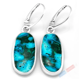 Stříbrné náušnice (Ag 925/1000) s chryzokolem v malachitu QAA, ovály cca 26 x 14 mm (CHLM1081U)