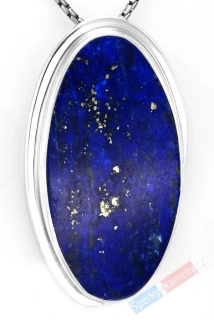 Velký stříbrný přívěsek (Ag 925/1000) s lapisem lazuli prorostlým pyritem QAA, ovál cca 51 x 29 mm, "noční obloha posetá hvězdami" (LL2401P)