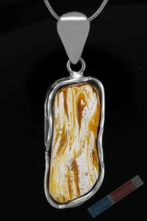 Unisex stříbrný přívěsek (Ag 925/1000) s baltským bílým jantarem s příměsí koňakového jantaru QAA, cca 33 x 15 mm "léčivá síla bílého jantaru III" (JA1422P)