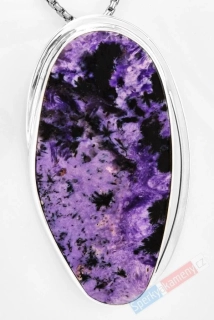 Extra velký stříbrný přívěsek (Ag 925/1000) s čaroitem QAA, cca 64 x 36 mm, nádherné probarvení (CA3203P)