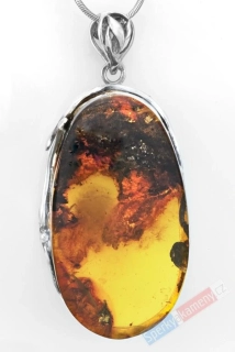 Velký stříbrný přívěsek (Ag 925/1000) s baltským jantarem QAA, cca 50 x 30 mm, "krása jantarové zahrady" (JA3449P)