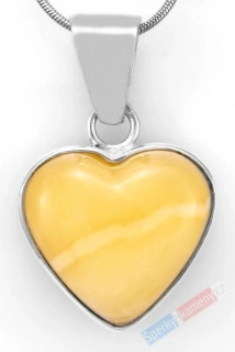 Stříbrný přívěsek (Ag 925/1000) s baltským bílým jantarem QAA, srdce cca 24 x 25 mm, "když se do žluté přidá smetana" (JA1246P)