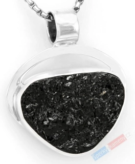 Unisex stříbrný přívěsek (Ag 925/1000) s turmalínem skorylem QAA, cca 27 x 30 mm, "ochrana proti negativní energii" (TU1305P)