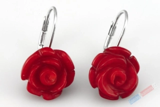 Náušnice v boho stylu z korálu ve tvaru květu růže, prům. cca 12 mm, stříbro Ag 925/1000, "šperk pro princeznu z království růží" (K4840U)