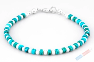 Minimalistický náramek z arménského tyrkysu QA a bílých sladkovodních perel, stříbro Ag 925/1000, "náramek pro královnu jezerních víl" (TYP8483NS)