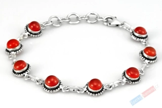 Stříbrný náramek (Ag 925/1000) s karneolem QA, osm kamenů o prům. cca 6 mm, "krása barvy pomeranče" (KA1029NS)