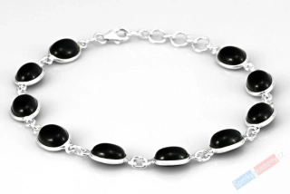 Stříbrný náramek (Ag 925/1000) s onyxem QA, deset kamenů cca 10 x 8 mm, "pozitivní pohled na svět" (ON7266NS)
