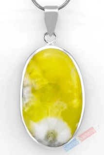 Stříbrný přívěsek (Ag 925/1000) se žlutým prehnitem QA, ovál cca 38 mm x 24 mm, RARITA (PR1029P)