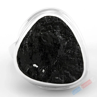 Stříbrný prsten (Ag 925/1000) s přírodním turmalínem skorylem QA, vel. kamene cca 27 x 23 mm "ochrana před negativní energii", VELIKOST 59 (TU1844R)
