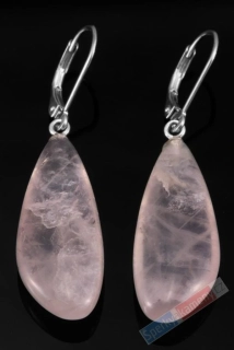 Náušnice z růženínu QA, dlouhé kapky cca 30 x 12 mm, stříbro Ag 925/1000 (R6051U)