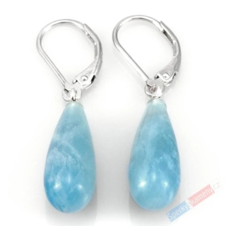 Náušnice z akvamarínu QA, stříbro Ag 925/1000, oblé dlouhé kapky cca 20 x 8 mm, nádherná barva (AK1514U)