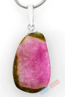 Přívěsek z melounového turmalínu QAA, stříbro Ag 925/1000, průřez krystalem cca 25 x 15 mm, nádherné probarvení (TM1511P)