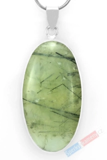 Větší stříbrný přívěsek (Ag 925/1000) s prehnitem QA, ovál cca 48 x 26 mm, "regenerace a harmonie" (PR51213P)