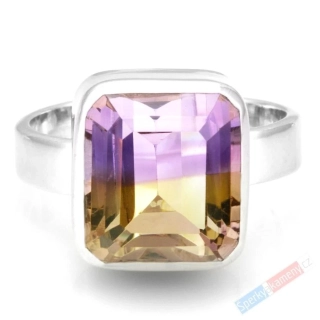 Stříbrný prsten (Ag 925/1000) s broušeným ametrínem QAA, vel. kamene cca 15 x 13 mm, "krása zapadajícího slunce", RARITA (AC1522R)