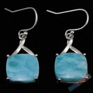 Stříbrné náušnice (Ag 925/1000) s larimarem QA, čtverce cca 13 x 13 mm, originální zasazení, RARITA (LR1115U)