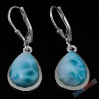 Stříbrné náušnice (Ag 925/1000) s larimarem QA, kapky cca 16 x 12 mm, RARITA (LR9087U)
