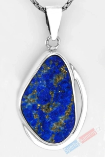 Stříbrný přívěsek (Ag 925/1000) s přírodním lapisem lazuli s pyritem QAA, cca 35 x 25 mm, "zlaté hvězdy na noční obloze" (LL1490P)