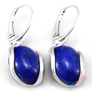 Stříbrné náušnice (Ag 925/1000) s lapisem lazuli QA, oválky cca 16 x 13 mm, "noční obloha plná hvězd" (LL8501U)