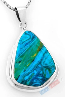 Unisex stříbrný přívěsek (Ag 925/1000) s peruánským Royal opálem QAA, cca 38 x 32 mm, nádherné probarvení, "mořské proudy II", RARITA (OPE1928P)
