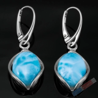 Stříbrné náušnice (Ag 925/1000) s larimarem QAA, oválky cca 20 x 15 mm, krásná kresba, "dva andílci z Atlantidy II", RARITA (LR1188U)