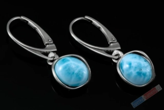 Stříbrné náušnice (Ag 925/1000) s larimarem QAA, oválky cca 12 x 10 mm, krásná kresba, "dva andílci z Atlantidy IV", RARITA (LR5240U)