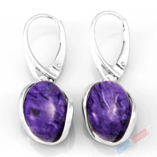 Stříbrné náušnice (Ag 925/1000) s čaroitem QAA, oválky cca 16 x 12 mm, nádherná barva a kresba (CA7540U)