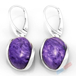 Stříbrné náušnice (Ag 925/1000) s čaroitem QAA, ovály cca 17 x 14 mm, nádherná barva a kresba (CA9420U)