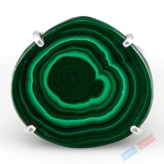 Velký originální stříbrný prsten (Ag 925/1000) s malachitem QAA, vel. kamene cca 25 x 23 mm, nádherné probarvení a kresba, POUZE VELIKOST 56/57 (MA2723R)