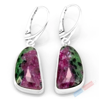 Stříbrné náušnice (Ag 925/1000) s rubínem v zoisitu QA, cca 22 x 13 mm (RF1091U)