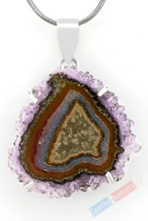 Stříbrný přívěsek (Ag 925/1000) s ametystovou růží QAA, cca 33 x 30 mm, "krajková květina" (AMR1215P)