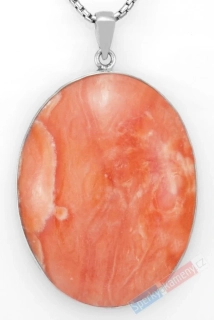 Velký stříbrný přívěsek (Ag 925/1000) s oranžovým selenitem QA, ovál cca 51 x 40 mm, "pohlazení andělů" (SI1452P)