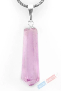 Unisex přívěsek z kunzitu QAA, stříbro Ag 925/1000, krystal cca 27 x 8 mm, nádherná barva, RARITA (KT4540P)