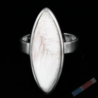 Velký stříbrný prsten (Ag 925/1000) s bílým skolecitem QA, vel. kamene cca 31 x 12 mm, "andělská křídla", RARITA (SC1089R)