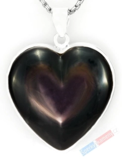 Stříbrný přívěsek (Ag 925/1000) s duhovým obsidiánem QAA, srdce cca 37 x 36 mm, "srdce princezny z duhových skal II" (OBD1212P)
