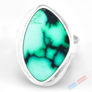 Stříbrný prsten (Ag 925/1000) s variscitem prorostlým matrixem QAA, vel. kamene cca 26 x 18 mm, v této podobě vzácnost, "ochránce srdce", VELIKOST 56 (VA1428R)