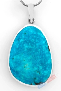 Stříbrný přívěsek (Ag 925/1000) s arizonským tyrkysem QA, cca 37 x 27 mm, nádherná barva, RARITA (TYS1828P)