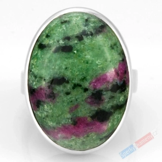 Stříbrný prsten (Ag 925/1000) s rubínem v zoisitu QA, vel. kamene cca 27 x 20 mm (RF7868R)