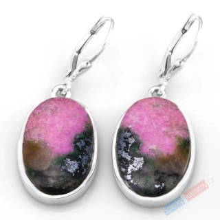 Stříbrné náušnice (Ag 925/1000) s kobaltovým kalcitem QA, ovály cca 20 x 15 mm, RARITA (KKC1819U)