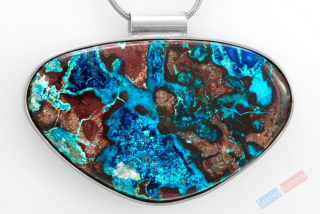 Velký stříbrný přívěsek (Ag 925/1000) se šatukitem QA, cca 34 x 54 mm, krásné probarvení, RARITA (SH1939P)