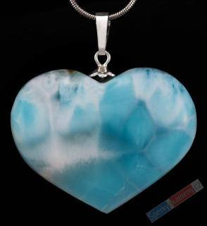Originální přívěsek z larimaru QA, stříbro Ag 925/1000, srdce cca 31 x 39 mm, nádherná barva, "srdce princezny z Atlantidy II", RARITA (LR3993P)