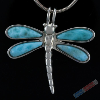 Originální stříbrný přívěsek (Ag 925/1000) s larimarem ve tvaru vážky, cca 22 x 27 mm, RARITA (LR6860P)